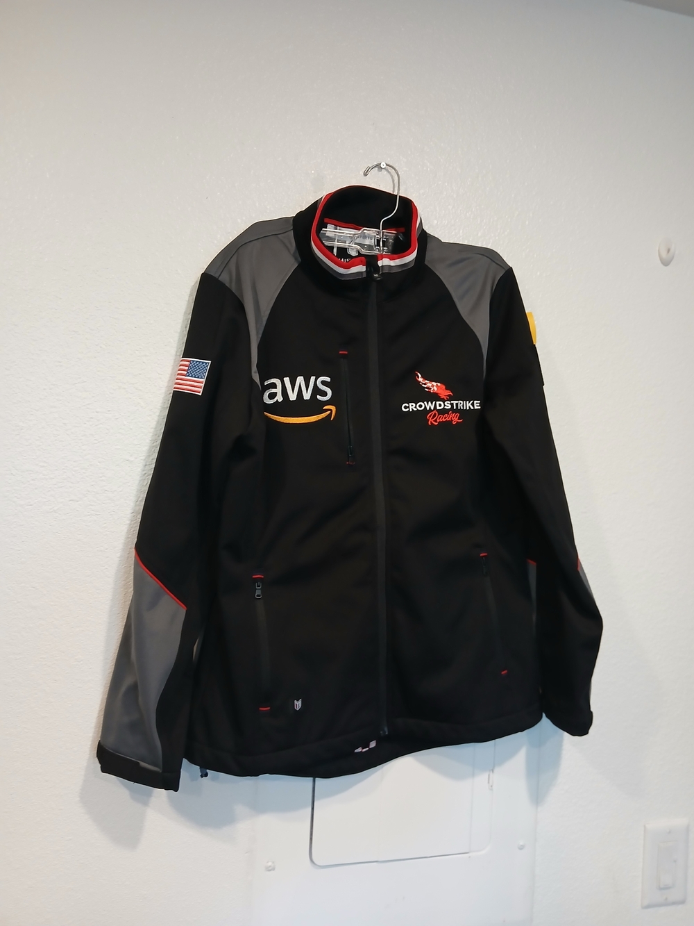 CrowdStrike Racing Men's Black and Gray Performance Softshell Jacket